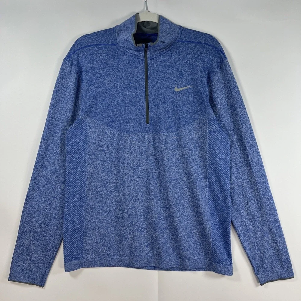 Nike Golf Pullover Mens Large Blue Dri-FIT Quarter Zip Golf Shirt